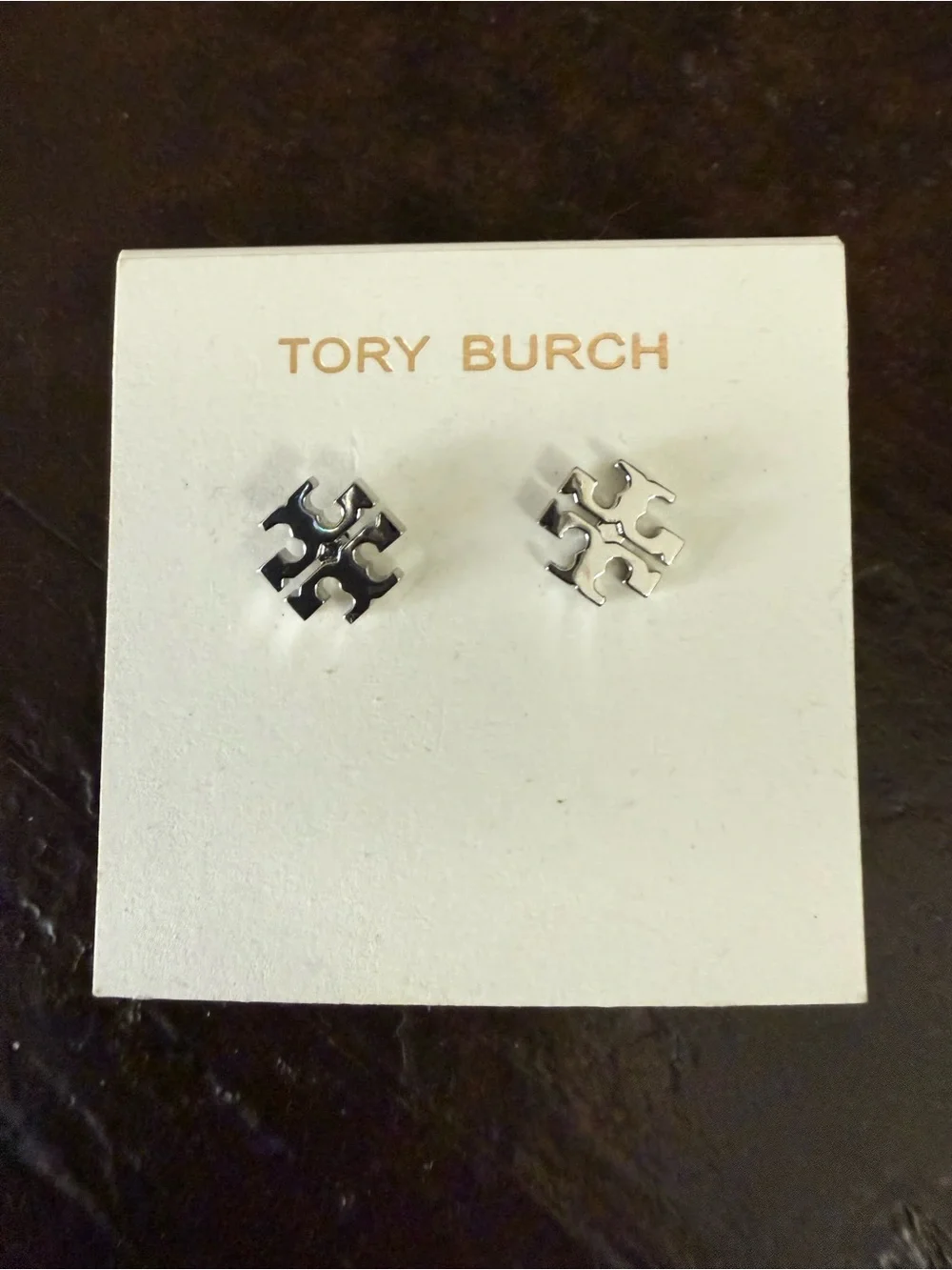 Tory Burch Polished Silver Double-T Logo Stud Earrings